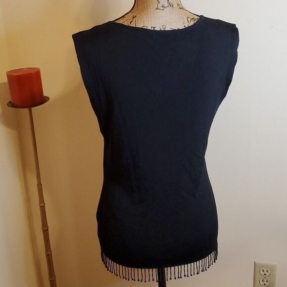 Venini black beaded top with fringe size Large - Picture 4 of 10